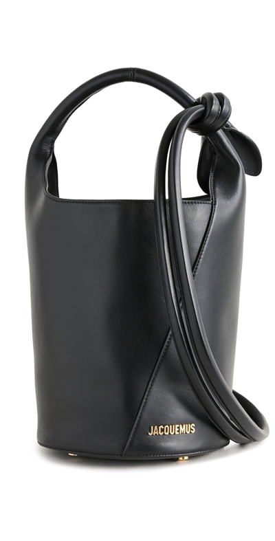 Jacquemus Le Petit Tourni Leather Tote Bag In Black