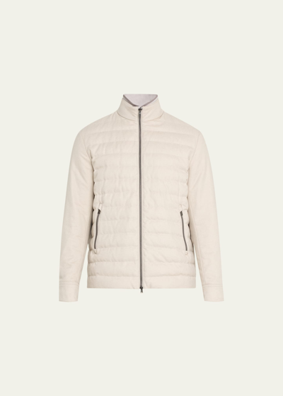 Herno Men's Padded Silk-cashmere Zip Jacket In Ivory