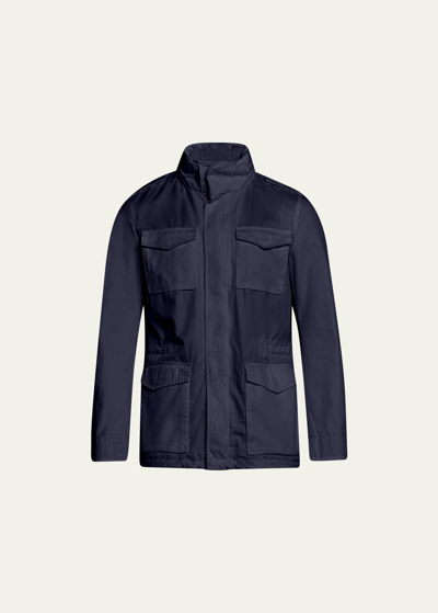 Herno Men's Cotton Concealed-zip Safari Jacket In Navy