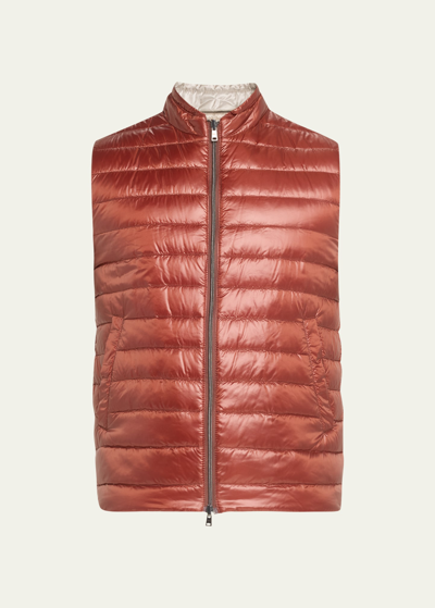 Herno Men's Nylon Ultralight Reversible Bicolor Vest In Red
