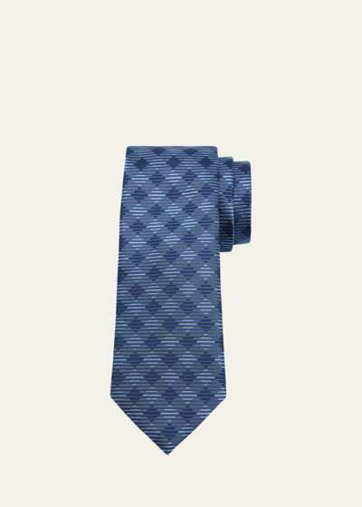 Giorgio Armani Men's Silk Jacquard Gingham-stripe Tie In Blue