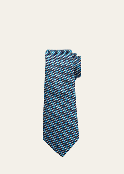 Giorgio Armani 经典logo提花真丝领带 In Blue