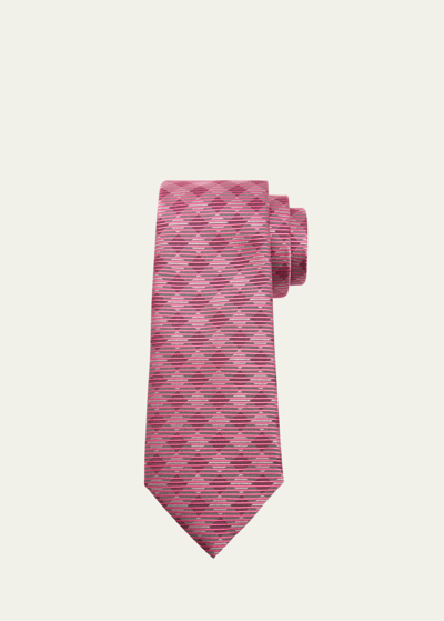 Giorgio Armani Men's Silk Jacquard Gingham-stripe Tie In Pink