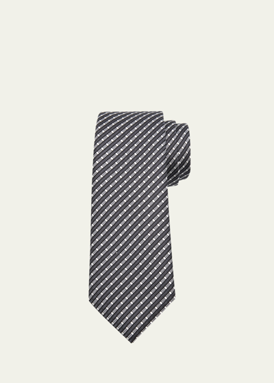 Giorgio Armani Men's Silk Jacquard Geometric Stripe Tie In Black