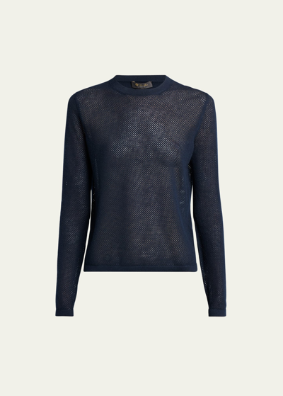 Loro Piana Port Douglas Open-knit Cashmere Sweater In W000 Blue Navy