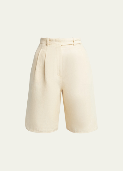 Loro Piana Rupert Pintuck Natural Dyed Linen Shorts In Japanese Mirin