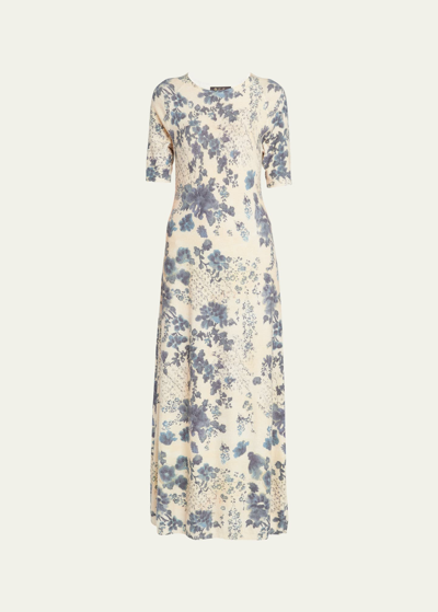 Loro Piana Blue Eyes Hill Floral Cashmere Maxi Dress In T1is Blue Eyes Fl