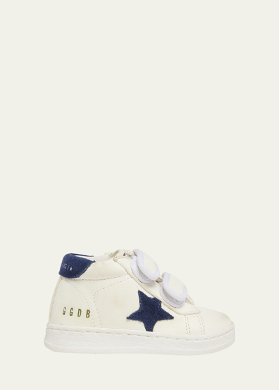 Golden Goose Kid's June Nappa Leather Suede Star Sneakers In White/dark Blue