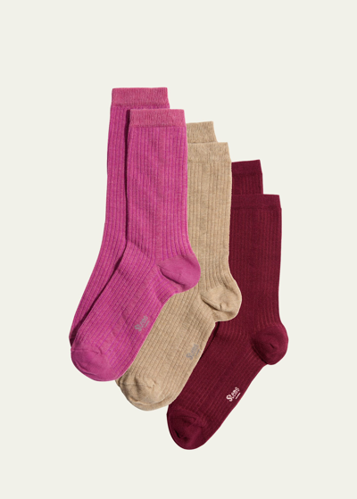 Stems Cashmere-cotton Crew Socks 3-pack In Amarylis/plum/nud