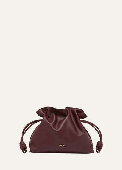 Loewe Flamenco Drawstring Knot Clutch Bag In 7240 Dark Burgund