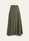 Loro Piana Women's Flavia Breeze Wool A-line Midi-skirt In 50w5 Sencha Green