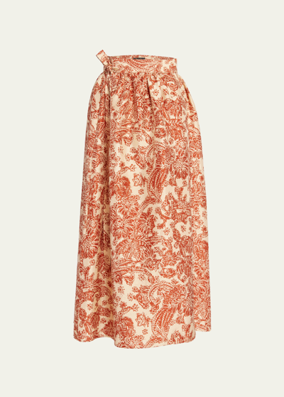 Loro Piana Leah Woodblock Botanic Print Self-tie Midi Skirt In T1j1 Floating Tor