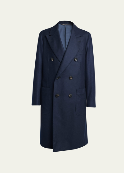 Loro Piana Herwin Double-breasted Wool Cashmere Flannel Coat In W0xg China Blue M
