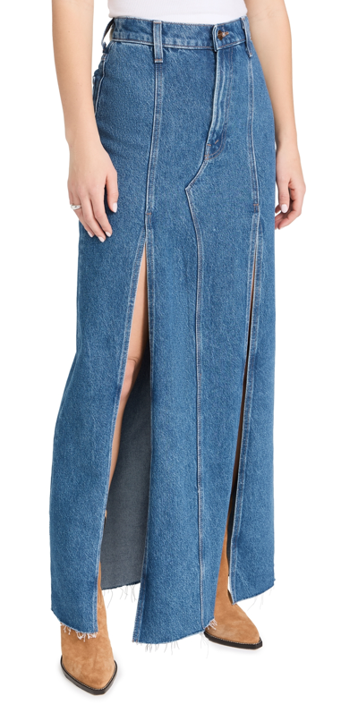 Mother The Lickity Split Fray Denim Maxi Skirt In Yummy