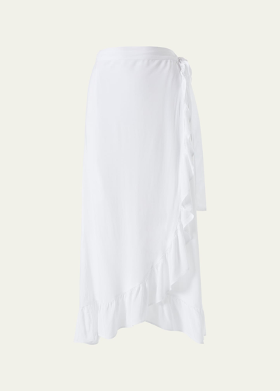 Melissa Odabash Danni Ruffled Cotton-gauze Midi Wrap Skirt In White