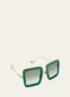 Anna-karin Karlsson Beaming Sky Swarovski Square Acetate Sunglasses In Emerald Crystal