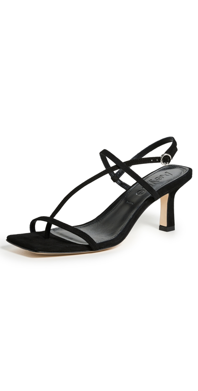 Aeyde Elise Kid Suede Leather Black Sandals Black In Moka