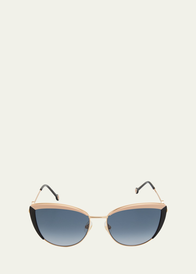 Carolina Herrera Monogram Stainless Steel & Acetate Cat-eye Sunglasses In Black Nude