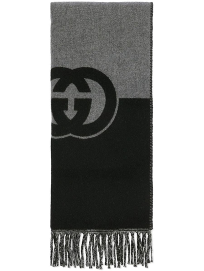 Gucci Gg Wool Scarf In Grey