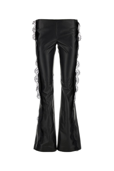 Off-white Lace-trim Leather Trousers In Black
