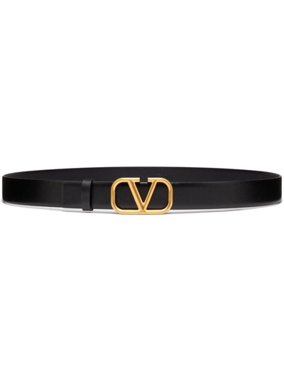 Valentino Garavani Garavani 3cm V-logo Leather Belt In Black