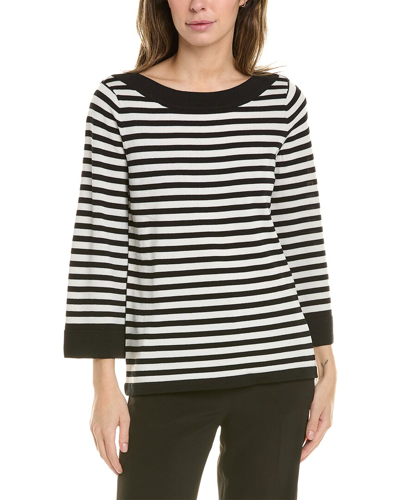 Anne Klein Striped Sweater In Black