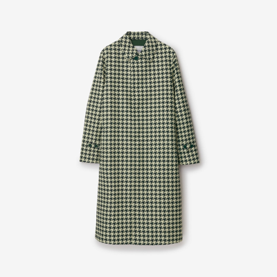 Burberry Long Houndstooth Car Coat In Ivy