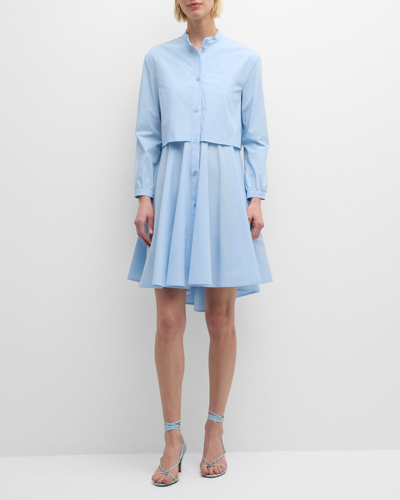 Emporio Armani High-low Cotton Poplin Midi Shirtdress In Lightblue