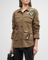CINQ À SEPT ALL AROUND THE WORLD VERA EMBROIDERED PATCH JACKET