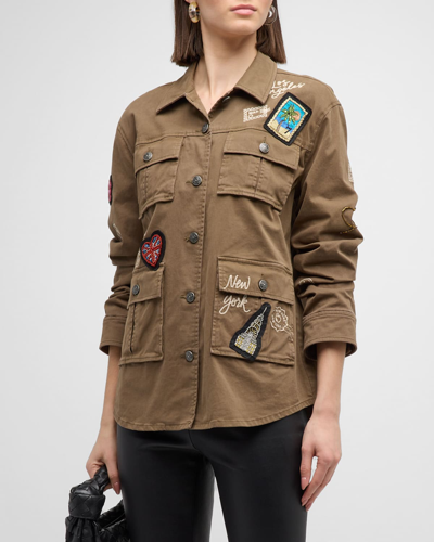 Cinq À Sept All Around The World Vera Embroidered Patch Jacket In Olive