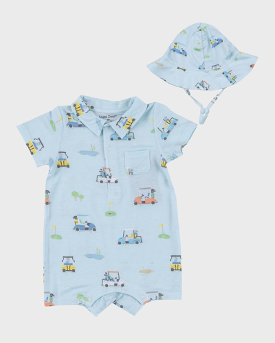 Angel Dear Kids' Boy's Golf Cart Polo Shortie With Sunhat In Golf Cart Blue