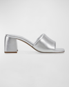 Marc Fisher Ltd Metallic Block-heel Slide Sandals In Silver
