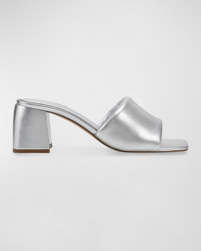 Marc Fisher Ltd Padded Leather Mule Sandals In Silver Leather