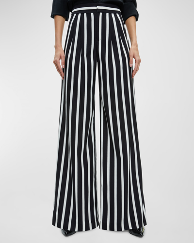 Alice And Olivia Pompey High-rise Wide-leg Striped Trousers In Dream Stripe Black