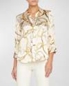 L Agence Dani Multi Chain Printed Silk Blouse In Ecru Multi Oversi