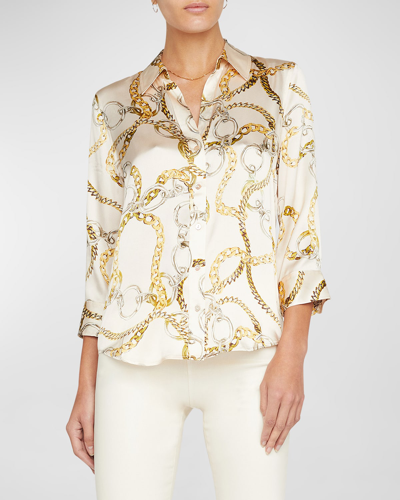 L Agence Dani Multi Chain Printed Silk Blouse In Ecru Multi