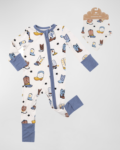 Angel Dear Kids' Boy's Boots-print Coverall With Bandana Set In Boots Blue