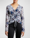 SANTORELLI RAVELA RUCHED ABSTRACT-PRINT BLOUSE