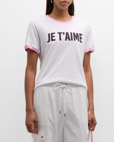 Cinq À Sept Two-tone Je T'aime Short-sleeve Cotton T-shirt In Whitecarnation