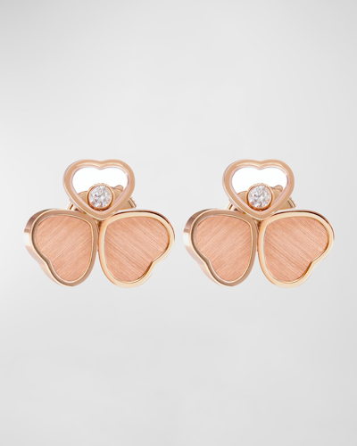 Chopard 18k Rose Gold Triple Happy Heart Diamond Earrings In 15 Rose Gold