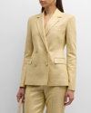 St John Metallic Twill Double-breasted Blazer Jacket In Silver/sunflower