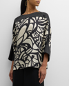 MAX MARA QUAGLIA ABSTRACT-PRINT 3/4-SLEEVE SILK BLOUSE