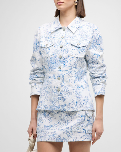 Cinq À Sept Canyon Garden Toile Scrunched-sleeve Cotton Jacket In Plaster Blue