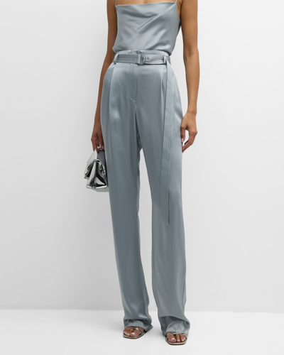 Lapointe High-rise Belted Pleated Straight-leg Doubleface Satin Pants In Dove