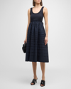 Cinq À Sept Akira Sleeveless Scoop-neck Pintuck Combo Midi Dress In Navy