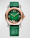 Chopard Women's Happy Sport Stainless Steel, 18k Rose Gold, Diamond & Alligator Leather Strap Watch In Green