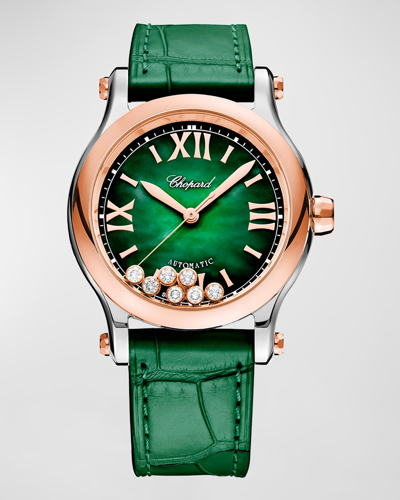 Chopard Women's Happy Sport Stainless Steel, 18k Rose Gold, Diamond & Alligator Leather Strap Watch In Green
