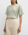 St John Metallic Lacquered Crochet Knit T-shirt In Pale Lime