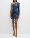 LAPOINTE STRETCH FAUX LEATHER ONE-SHOULDER MINI DRESS