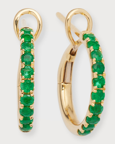 Frederic Sage 18k Yellow Gold Small All Emerald And Polished Inner Hoop Earrings In Green